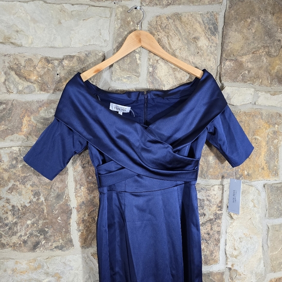 NWT Rickie Freeman for Teri Jon Maxi Off Shoulder Satin Evening Gown Dress - Picture 4 of 9